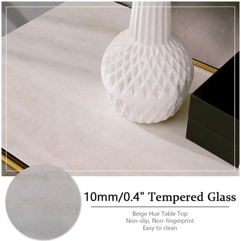 Table console rectangulaire en verre de 60 pouces avec base en acier inoxydable doré brossé