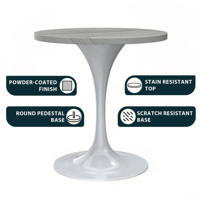 Table de salle à manger ronde avec plateau en résine blanche et piètement en acier blanc pour cuisine et salle à manger