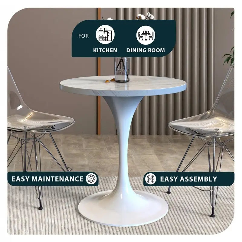 Table de salle à manger ronde avec plateau en résine blanche et piètement en acier blanc pour cuisine et salle à manger