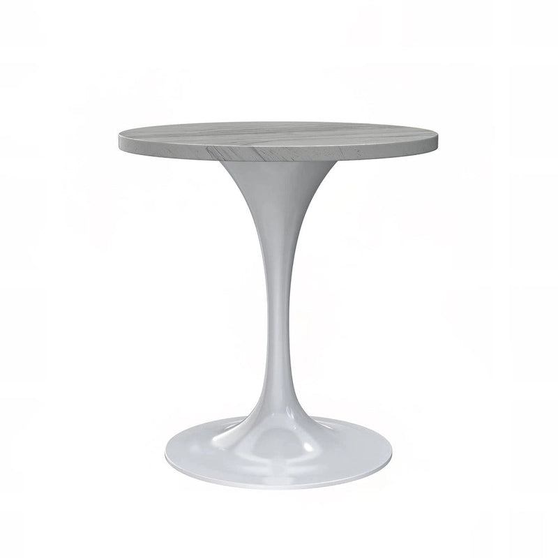 Table de salle à manger ronde avec plateau en résine blanche et piètement en acier blanc pour cuisine et salle à manger