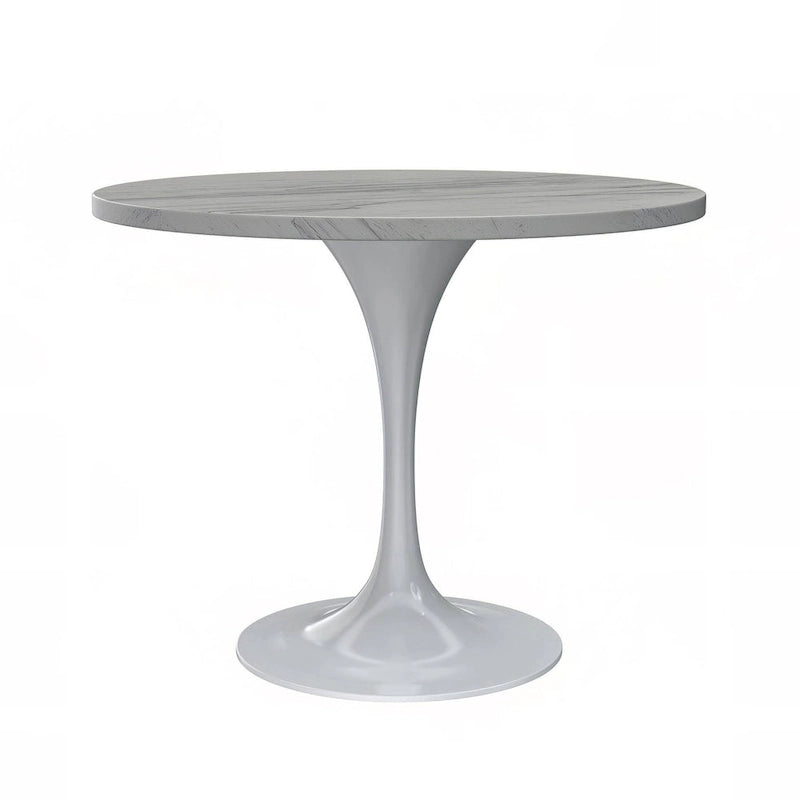 Table de salle à manger ronde avec plateau en résine blanche et piètement en acier blanc pour cuisine et salle à manger