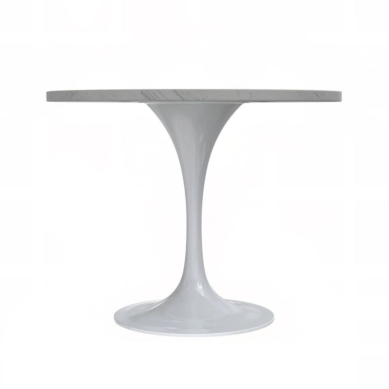 Table de salle à manger ronde avec plateau en résine blanche et piètement en acier blanc pour cuisine et salle à manger