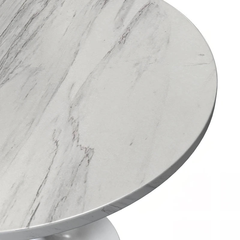 Table de salle à manger ronde avec plateau en résine blanche et piètement en acier blanc pour cuisine et salle à manger
