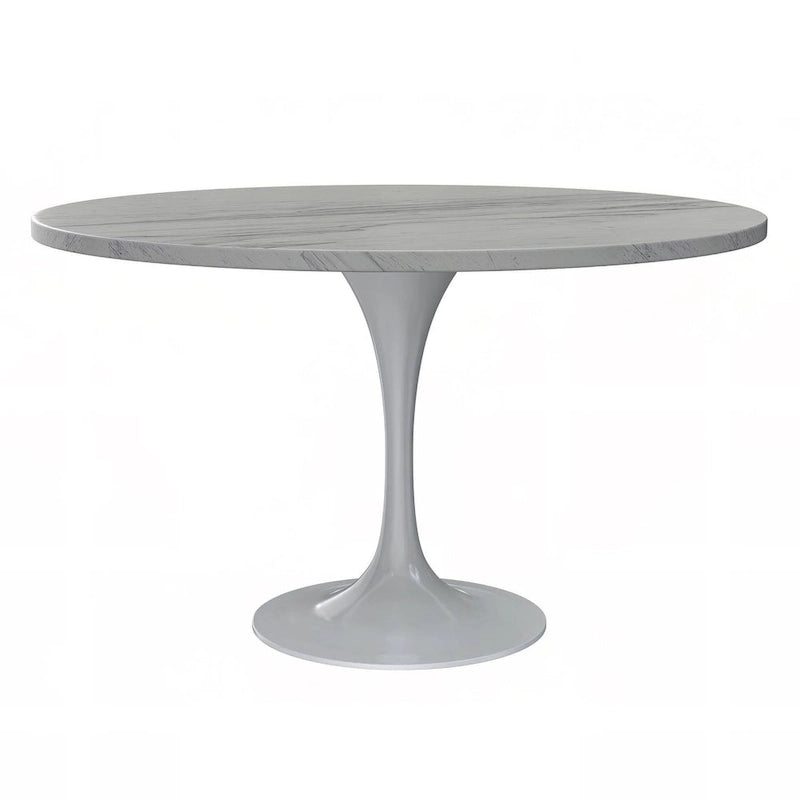 Table de salle à manger ronde avec plateau en résine blanche et piètement en acier blanc pour cuisine et salle à manger