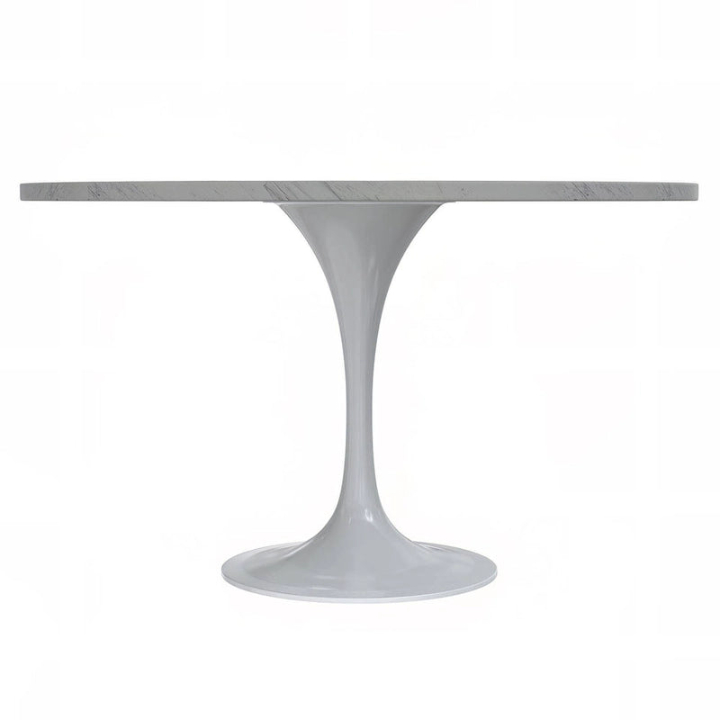 Table de salle à manger ronde avec plateau en résine blanche et piètement en acier blanc pour cuisine et salle à manger