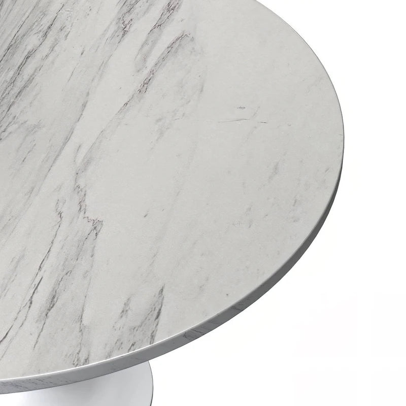 Table de salle à manger ronde avec plateau en résine blanche et piètement en acier blanc pour cuisine et salle à manger
