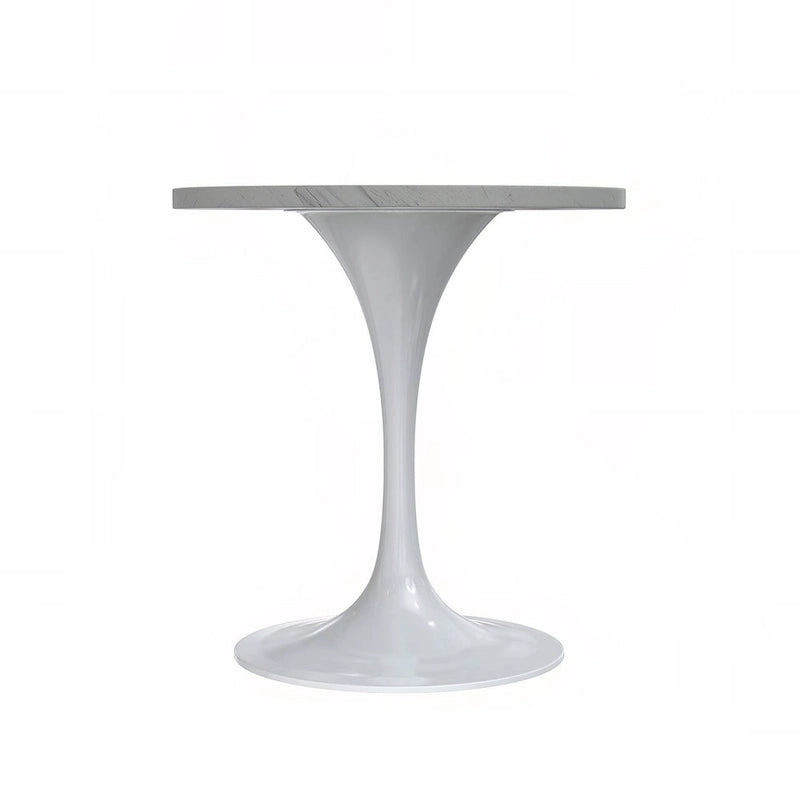 Table de salle à manger ronde avec plateau en résine blanche et piètement en acier blanc pour cuisine et salle à manger