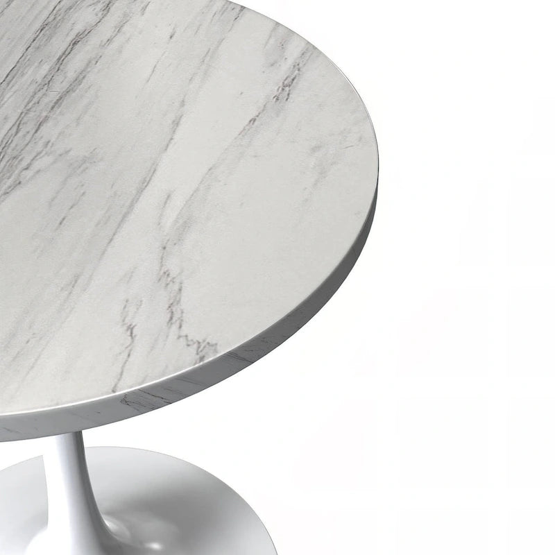 Table de salle à manger ronde avec plateau en résine blanche et piètement en acier blanc pour cuisine et salle à manger