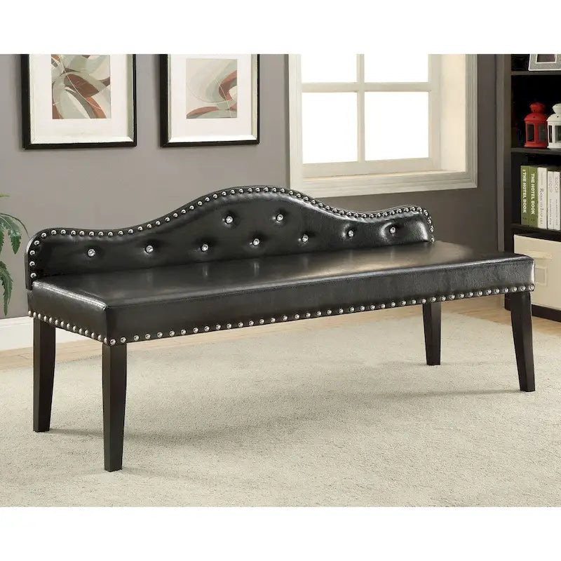 Furniture of America Kopt Modern Black Leatherette Tufted Accent Bench