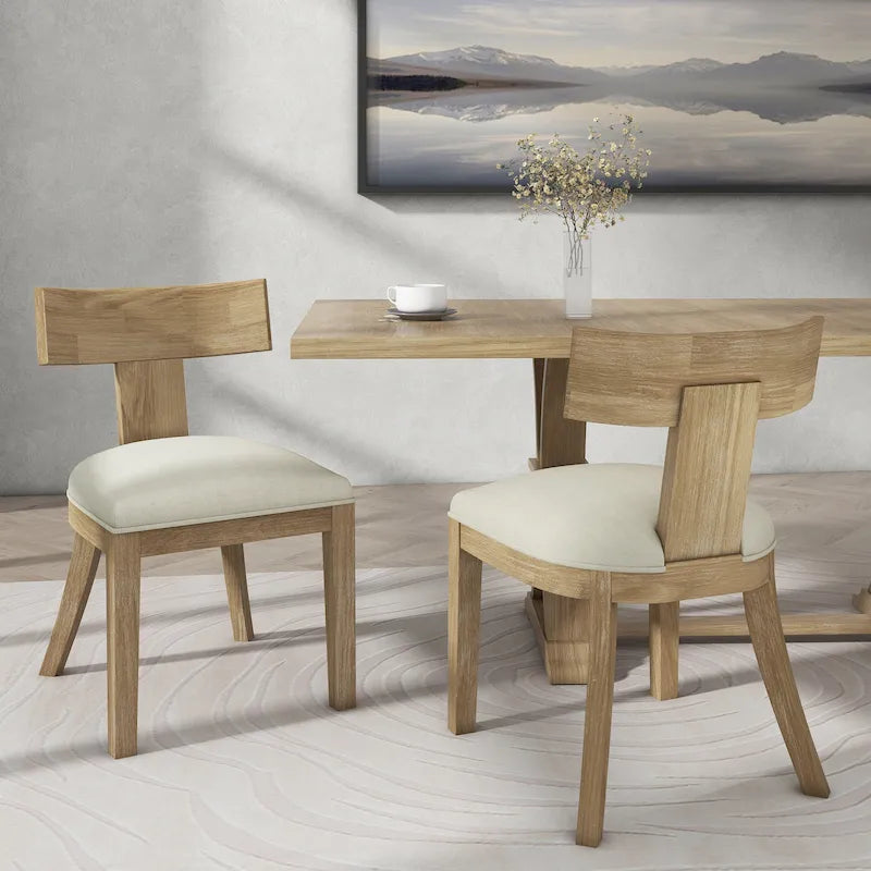 Chaises de salle à manger rembourrées (avec dossiers à lattes en bois d'hévéa, ensemble de 2)
