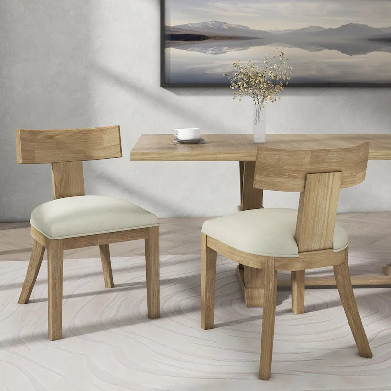 Chaises de salle à manger rembourrées (avec dossiers à lattes en bois d'hévéa, ensemble de 2)