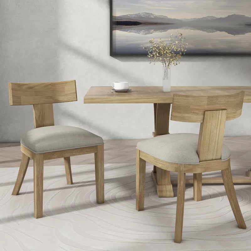 Chaises de salle à manger rembourrées (avec dossiers à lattes en bois d'hévéa, ensemble de 2)