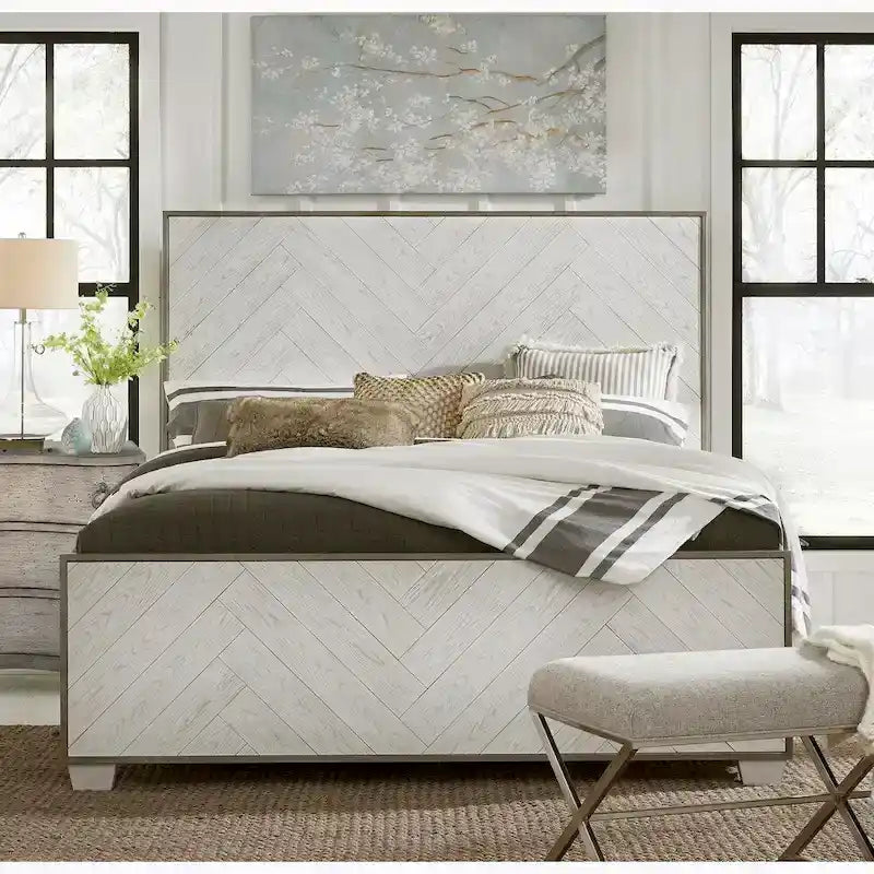 Lit vintage blanc style ferme moderne avec cadre en métal